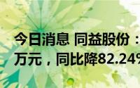 今日消息 同益股份：上半年归母净利370.98万元，同比降82.24%