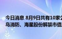 今日消息 8月9日共有10家公司限售股解禁，洋河股份、青鸟消防、海星股份解禁市值居前