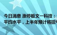 今日消息 涨停板文一科技：最新市盈率、市净率高于同行业平均水平，上半年预计将扭亏为盈