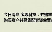 今日消息 宝鼎科技：并购重组委8月10日审核公司发行股份购买资产并募集配套资金暨关联交易，股票当日停牌