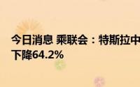 今日消息 乘联会：特斯拉中国7月批发销量28217辆，环比下降64.2%