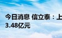 今日消息 信立泰：上半年净利润增46.94%至3.48亿元