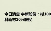 今日消息 宇新股份：拟1000万元收购实控人胡先念所持博科新材10%股权