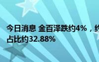 今日消息 金百泽跌约4%，约3507.58万股限售股即将解禁，占比约32.88%