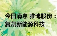 今日消息 雅博股份：拟投1亿元设立子公司中复凯新能源科技