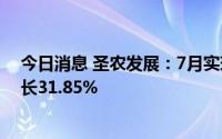 今日消息 圣农发展：7月实现销售收入16.61亿元，同比增长31.85%