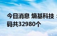 今日消息 熵基科技：创业板IPO网上中签号码共32980个