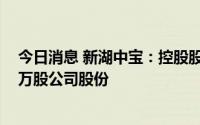 今日消息 新湖中宝：控股股东之一致行动人新增质押1400万股公司股份