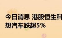 今日消息 港股恒生科技指数跌1%，蔚来、理想汽车跌超5%