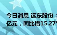 今日消息 远东股份：上半年归母净利润3.48亿元，同比增15.27%