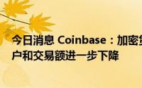 今日消息 Coinbase：加密货币市场延续疲软，预计活跃用户和交易额进一步下降