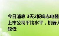 今日消息 3天2板鸣志电器：公司滚动市盈率估值高于同行上市公司平均水平，机器人相关业务营收在公司总营收占比较低