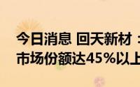 今日消息 回天新材：目前在光伏硅胶行业的市场份额达45%以上