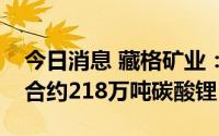 今日消息 藏格矿业：麻米错盐湖锂资源量折合约218万吨碳酸锂