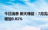 今日消息 新天绿能：7月完成发电量68.88万兆瓦时，同比增加0.81%