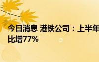 今日消息 港铁公司：上半年股东应占利润47.32亿港元，同比增77%