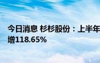 今日消息 杉杉股份：上半年归母净利润约16.61亿元，同比增118.65%