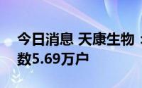 今日消息 天康生物：截至8月10日，股东人数5.69万户