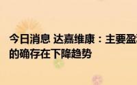 今日消息 达嘉维康：主要盈利来源还是来自老店，老店毛利的确存在下降趋势