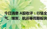 今日消息 A股收评：行情全天低迷，创业板指跌超1%，油气、煤炭、航运等周期板块反弹，军工芯片股领跌