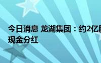 今日消息 龙湖集团：约2亿股新股将发行给大股东，以代替现金分红