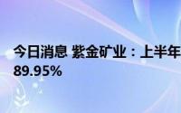 今日消息 紫金矿业：上半年归母净利润126.3亿元，同比增89.95%