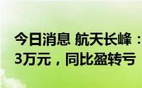 今日消息 航天长峰：上半年净亏损约2367.93万元，同比盈转亏