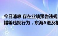 今日消息 存在业绩预告违规、财务会计报告存在重大会计差错等违规行为，东海A退及相关当事人被深交所公开谴责