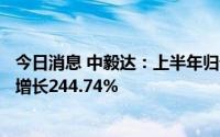 今日消息 中毅达：上半年归母净利润约4243.15万元，同比增长244.74%