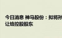 今日消息 神马股份：拟将孙公司100%股权1119.32万元转让给控股股东
