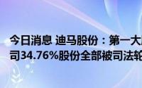 今日消息 迪马股份：第一大股东债务重组正推进中，所持公司34.76%股份全部被司法轮候冻结