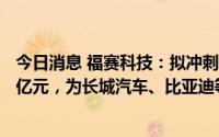 今日消息 福赛科技：拟冲刺创业板IPO上市，预计募资4.63亿元，为长城汽车、比亚迪等供应商