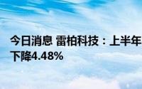 今日消息 雷柏科技：上半年归母净利润2890.58万元，同比下降4.48%