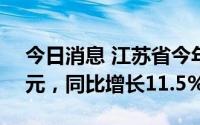 今日消息 江苏省今年1-7月进出口3.14万亿元，同比增长11.5%