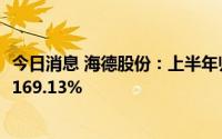 今日消息 海德股份：上半年归母净利润3.23亿元，同比增长169.13%