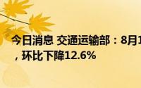 今日消息 交通运输部：8月14日，民航保障货运航班611班，环比下降12.6%