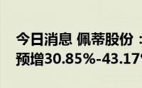 今日消息 佩蒂股份：上半年归母净利润同比预增30.85%-43.17%