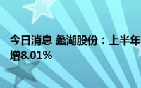 今日消息 蠡湖股份：上半年归母净利润1735.94万元，同比增8.01%