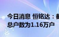 今日消息 恒铭达：截止8月10日，公司股东总户数为1.16万户