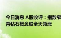 今日消息 A股收评：指数窄幅震荡，创业板指涨超1%，培育钻石概念股全天领涨