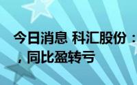 今日消息 科汇股份：上半年亏损971.25万元，同比盈转亏