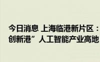 今日消息 上海临港新片区：到2025年基本形成“滴水湖AI创新港”人工智能产业高地