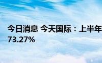 今日消息 今天国际：上半年归母净利润1.07亿元，同比增173.27%