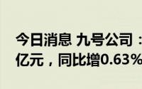 今日消息 九号公司：上半年归母净利润2.56亿元，同比增0.63%