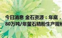 今日消息 金石资源：年底，包钢金石选矿项目将形成60万-80万吨/年萤石精粉生产规模