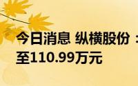 今日消息 纵横股份：上半年净亏损同比收窄至110.99万元