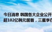 今日消息 韩国各大企业公开掌门人上半年薪酬：乐天申东彬超102亿韩元居首，三星李在镕延续“无酬”