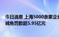 今日消息 上海5000余家企业受益“轻微免罚”措施，累计减免罚款超5.95亿元