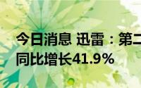 今日消息 迅雷：第二季度营收7830万美元，同比增长41.9%