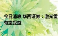 今日消息 华西证券：激光雷达爆发前夕，整机厂及上下游均有望受益